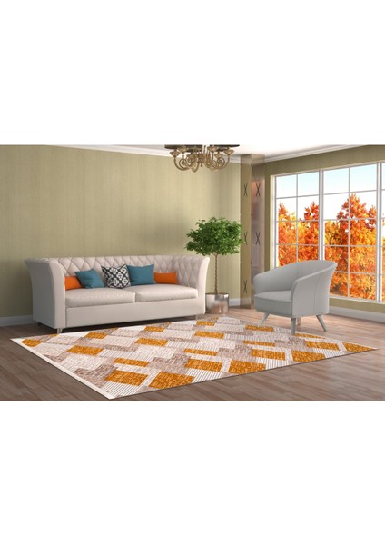 Hardal Kaymaz Yolluk - Yıkanabilir Dört Mevsim Halı | Salon, Banyo, Balkon, Genç Odası