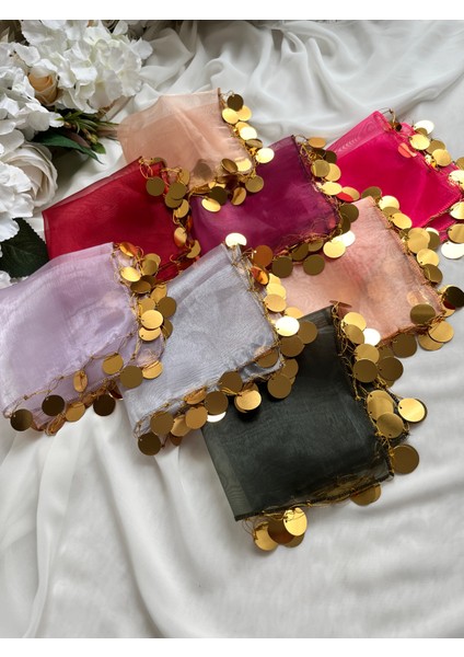 Halay Mendili - Organze Kumaş - 8renk- Gold Pullu