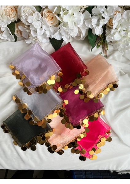 Halay Mendili - Organze Kumaş - 8renk- Gold Pullu fiyatları