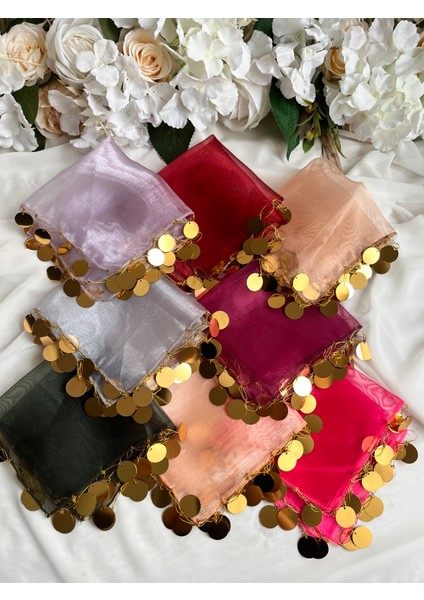 Halay Mendili - Organze Kumaş - 8renk- Gold Pullu modelleri