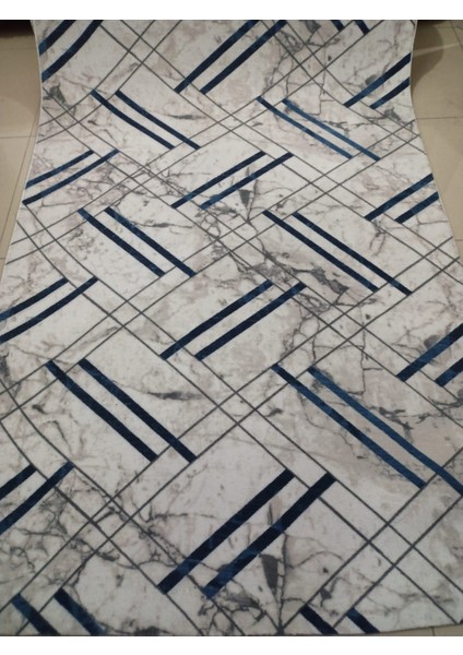 Mavi Kaymaz Yolluk - Yıkanabilir Dört Mevsim Halı | Salon, Banyo, Balkon, Genç Odası