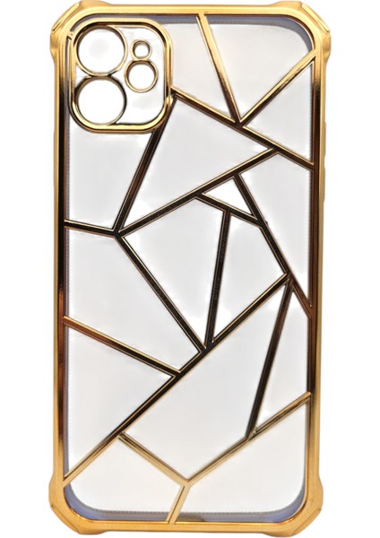 ✨ Apple iPhone 11 Kılıfı: Altın Çerçeveli Zarafet ve Modern Geometrik Tasarım ✨