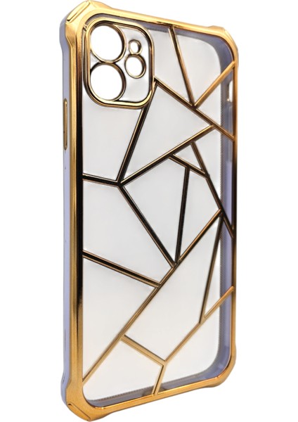 ✨ Apple iPhone 11 Kılıfı: Altın Çerçeveli Zarafet ve Modern Geometrik Tasarım ✨