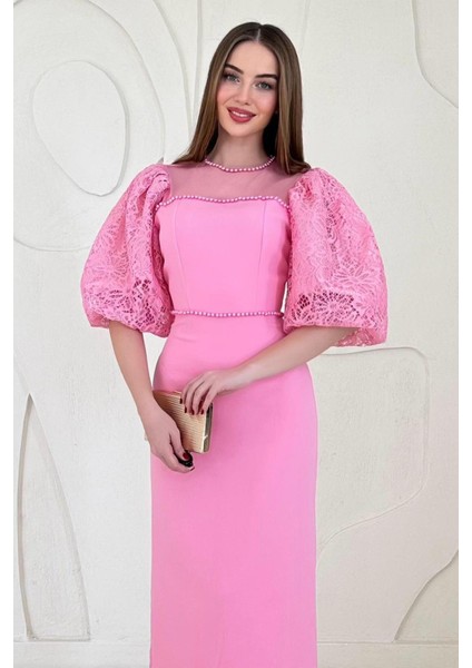 Kolları Dantelli Inci Detaylı Elbise fırsatları