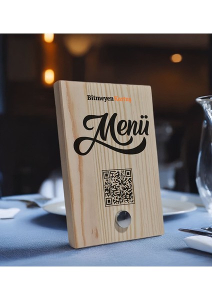 Restoran & Cafe & Barlara Özel Doğal Ahşap Qr Menü Standı – Metal Ayaklı (10 x 15 cm ), Cafe&bar Için Qr Kodlu Tabela, Qr Kodlu Masa Dekoru - 5 Adet-1