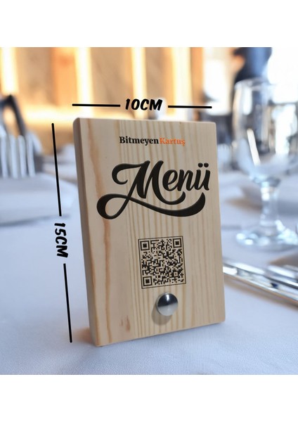 Restoran & Cafe & Barlara Özel Doğal Ahşap Qr Menü Standı – Metal Ayaklı (10 x 15 cm ), Cafe&bar Için Qr Kodlu Tabela, Qr Kodlu Masa Dekoru - 10 Adet-1