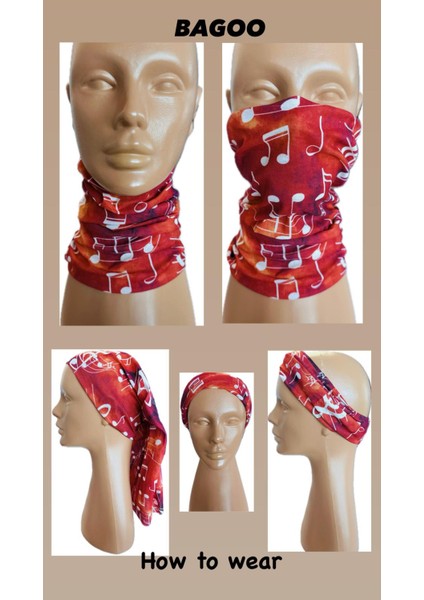 Bagoo Müzik Notaları Deseni Buff- Baf- Bandana- Boyunluk- Saç Bandı indirimleri