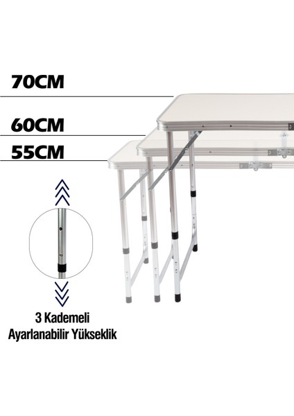 Funky Chaırs Şemsiyeli Tabureli Katlanabilir Piknik Masası Seti - Gri