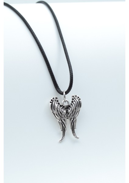 Melek Kanatlı Deri ip Kolye - Gümüş Kaplama - Kadın Erkek Kolye - No:905