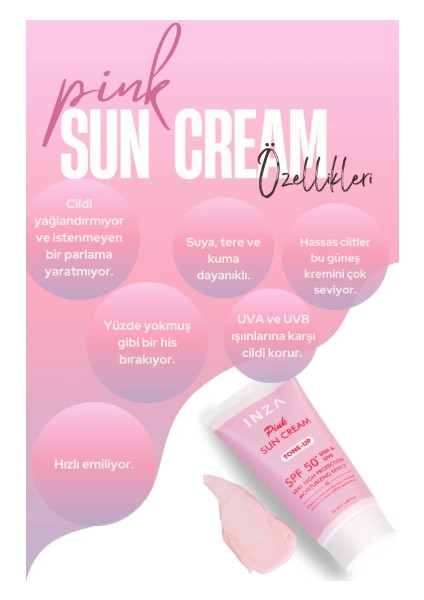 Pink Sun Cream SPF50 Renk Eşitleyici Tone-Up Güneş Kremi Leke Karşıtı &Nemlendirici Etki 50 ml modelleri