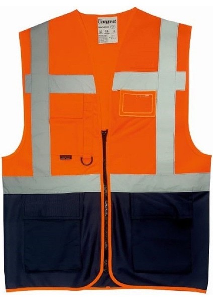 UW-212 Reflektörlü Cepli Mühendis Ikaz Yeleği Turuncu-Lacivert