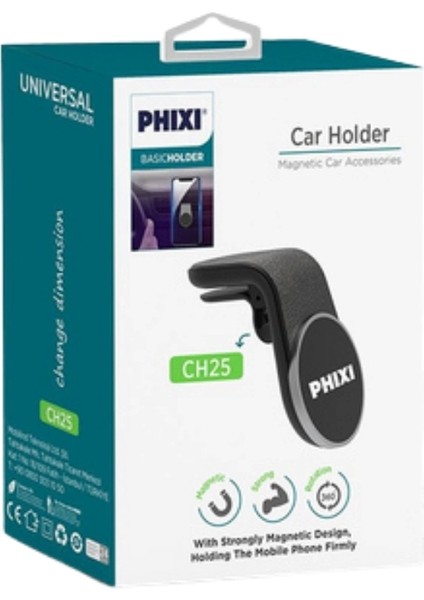 Basic CH25 'l' Kesim 6x Güçlendirilmiş Mıknatıslı Araç Içi Telefon Tutucu - Güvenli ve Sağlam Tutuş