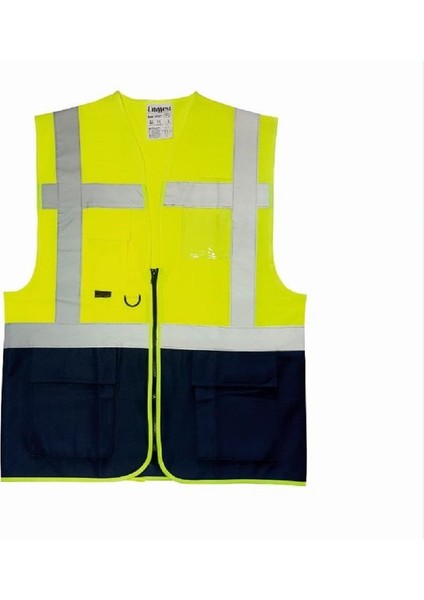 UW-211 Reflektörlü Cepli Mühendis Ikaz Yeleği Sarı-Lacivert