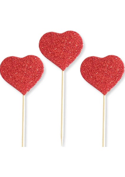 Simli Kürdan Kalp Kımızı Renk 12 Adet