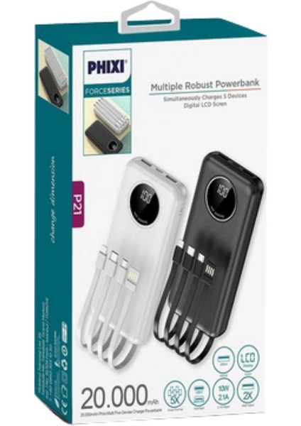 Force P21 20.000MAH Powerbank - LED Ekranlı, Micro, Lightning, Type-C ve Usb-A ile Hızlı Şarj
