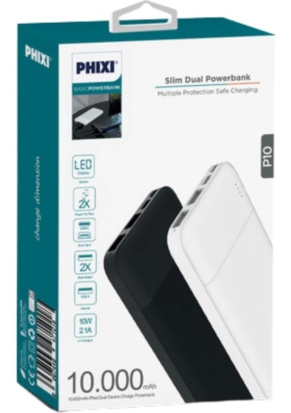 Basic P10 10.000mAh Slim Powerbank - Çift Çıkışlı, 2.1A Hızlı Şarj, Ergonomik Tasarım