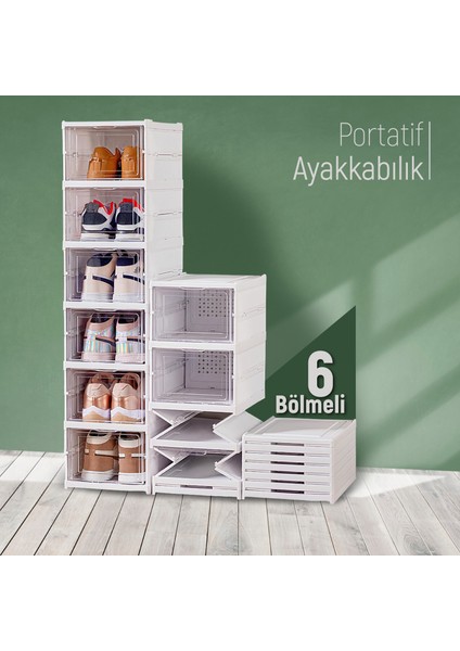 Katlanabilir Portatif 6 Katlı Plastik Ayakkabılık Düzenleyici