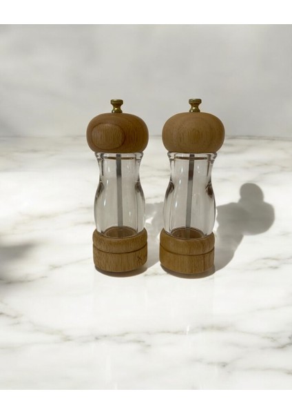 2'll Bambu Cam Dekoratif Baharatlık Tuzluk