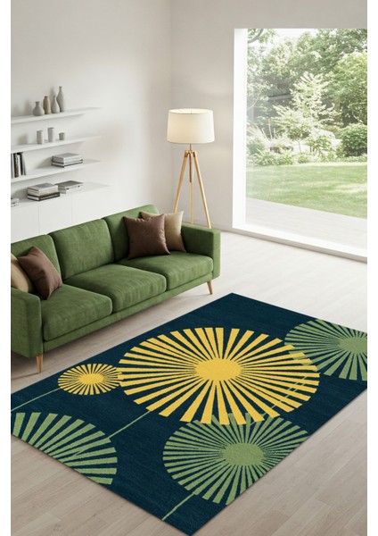 Sarı Yeşil Yapraklı Soyut Desenli Halı Doğa Temalı Halı Dijital Baskılı Dokuma Kaymaz Tabanlı Halı Mutfak Halısı