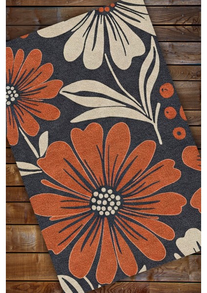 Çiçek Desenli Kahverengi Halı Çicek Figürlü Halı Doğa Temalı Halı Dijital Baskılı Salon Halısı modelleri