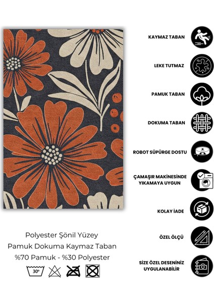 Çiçek Desenli Kahverengi Halı Çicek Figürlü Halı Doğa Temalı Halı Dijital Baskılı Salon Halısı fırsatları