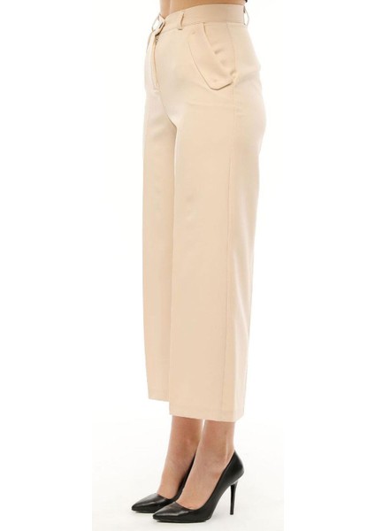 Kadın Yüksek Bel Cebi Kapaklı Rahat Kalıp Palazzo Pantolon - Taş fiyatları