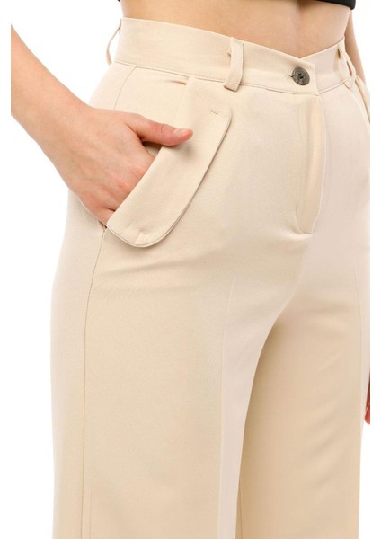 Kadın Yüksek Bel Cebi Kapaklı Rahat Kalıp Palazzo Pantolon - Taş fırsatları