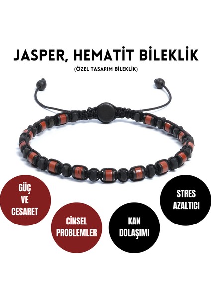 Jasper, Hematit Bileklik - Iden Black Red Bileklik - Tasarım Bileklik 4mm Ayarlanabilir