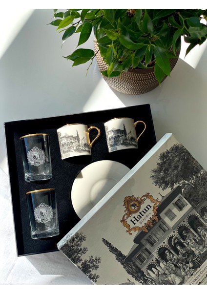 Hatun Istanbul| 24 K Altın Kaplama 2'li Porselen El Işçiliği Kahve Fincan Takımı ve Su Bardağı fırsatları