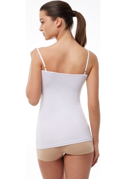 Kadın Beyaz Ayarlanabilir İp Askılı Uzun Modal Atlet 144 modelleri