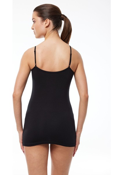 Kadın Siyah Ayarlanabilir İp Askılı Uzun Modal Atlet 144 modelleri