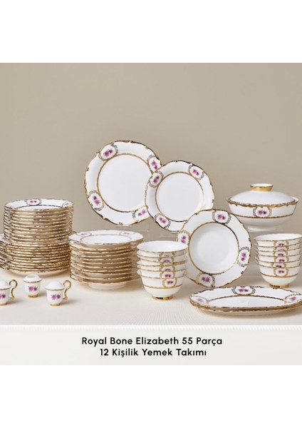 Royal Bone Elizabeth 55 Parça 12 Kişilik Yemek Takımı Gold modelleri