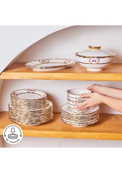 Royal Bone Elizabeth 55 Parça 12 Kişilik Yemek Takımı Gold
