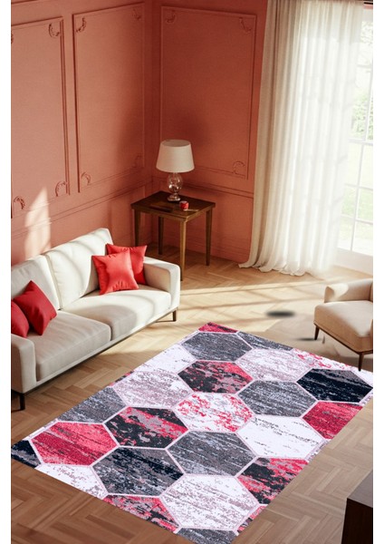 Geometrik Desenli Halı Bal Peteği Desenli Halı Kırmız Siyah Halı Dijital Baskılı Dokuma Tabanlı Kaymaz Halı Salon Halısı