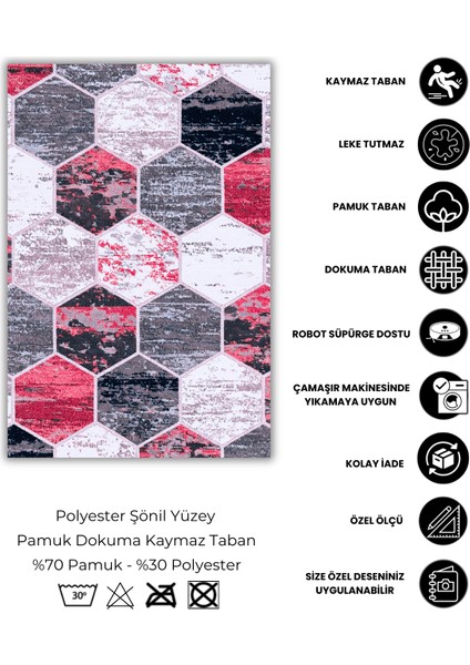 Geometrik Desenli Halı Bal Peteği Desenli Halı Kırmız Siyah Halı Dijital Baskılı Dokuma Tabanlı Kaymaz Halı Salon Halısı