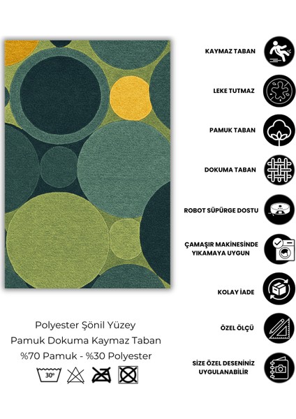 Yeşil Yuvarlak Desenli Halı Geometrik Desenli Yeşil Halı Dijital Baskılı Dokuma Tabanlı Kaymaz Oturma Odası Halısı