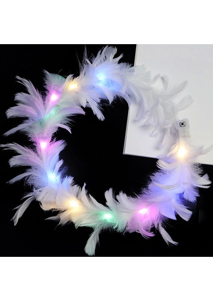 LED Işıklı Rengarenk Yanan 3 Fonksiyonlu Otrişli Parti Tacı Beyaz Renk 12 x 12 cm (4887)