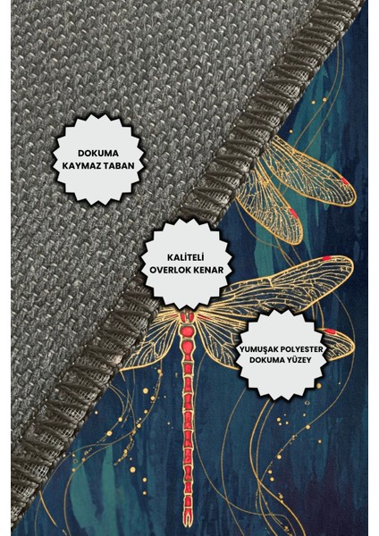 Yusufcuk Desenli Halı Doğa Temalı Halı Helikopter Böceği Desenli Halı Dijital Baskılı Dokuma Tabanlı Kaymaz Oturma Odası Halısı