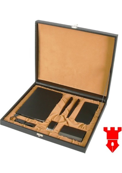 Akçabaat Hediyelik Vip Set Defter Kalem USB Anahtarlık Powerbank Kartvizitlik DERİ KUTU