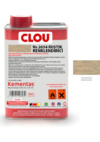 Solvent Bazlı Renklendiriciler 1LT02654 Gri Akçağaç Rustic Efekt Renklendirici 1lt