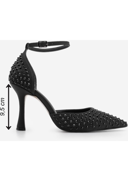 Kadın Stiletto Sivri Burun Bilekten Bağlamalı Taşlı Topuklu Ayakkabı Livon