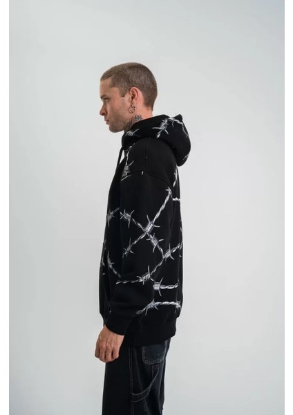 Polızeı Premium Kalite Kapşonlu Varak ve Pano Baskılı Sweatshirt - Siyah modelleri