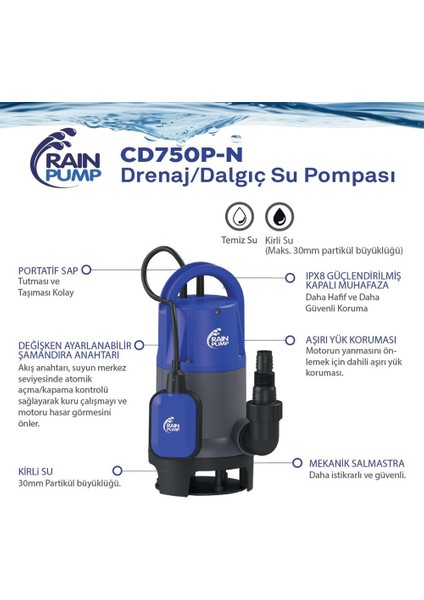 Rainpump CD750P-N Plastik Gövdeli Drenaj Dalgıç Pompa