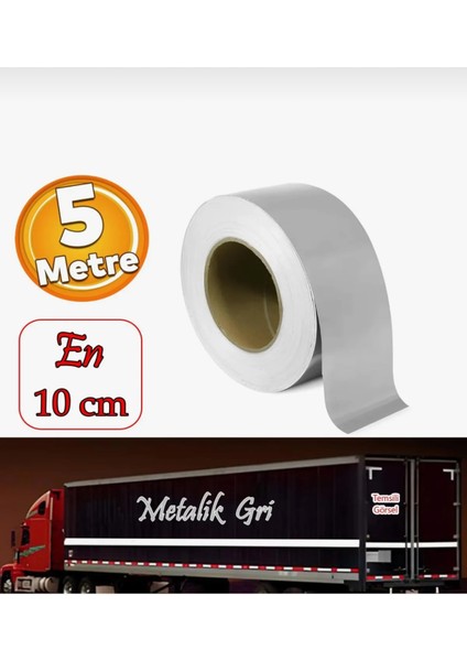 Düz Desensiz Metalize Gri Renk Gece Parlayan Reflektif Bant 10 cm 5 Metre