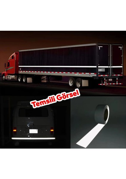Düz Desensiz Metalize Gri Renk Gece Parlayan Reflektif Bant 10 cm 5 Metre