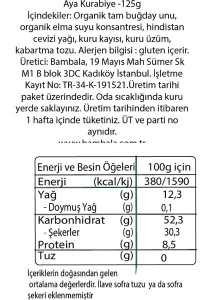 Aya Bebek Kurabiyesi -125G fiyatları