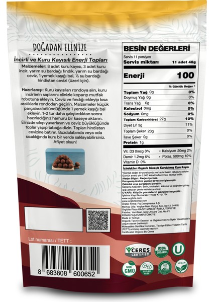 Organik Gün Kurusu Kayısı 130gr 3'Lü Set