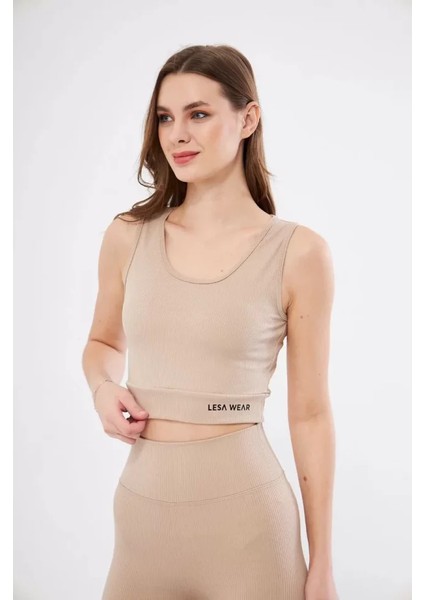 Fitilli Baskılı Crop - Bej modelleri