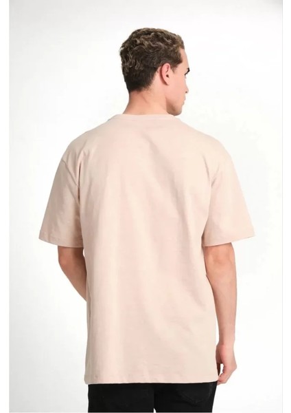 Unisex Düz Biskilet Yaka Oversize T-Shirt - Bej fiyatları