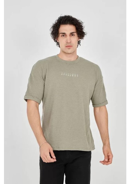 Unisex Jakar Kumaş Rahat Kol T-Shirt - Açık Yeşil fiyatları